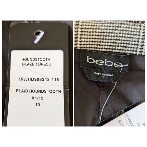 Bebe Blazer Dress Houndstooth Lapel Flap Pockets Removable Belt Sz 10 - Picture 4 of 11